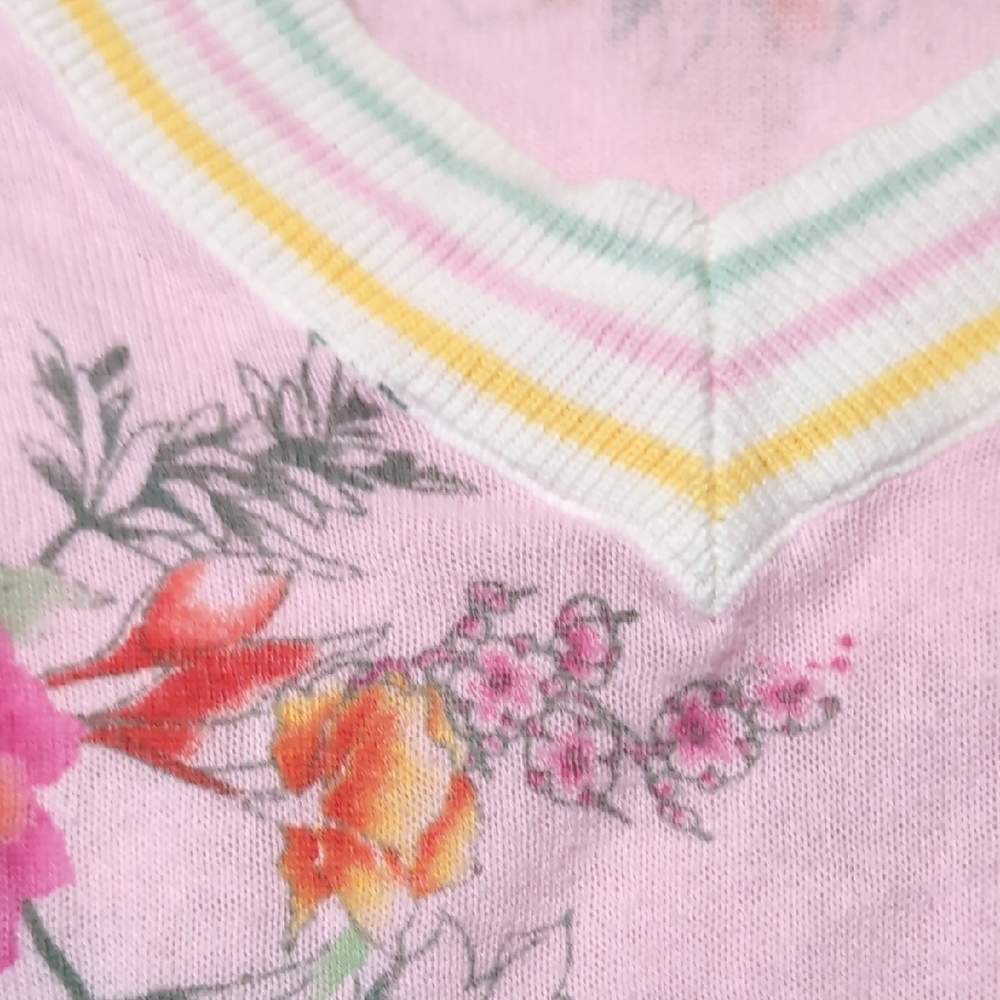 Lightweight FDJ Floral V-Neck Sweater - Pink Green Yellow Medium A bit Nubbly*** - Picture 3 of 5